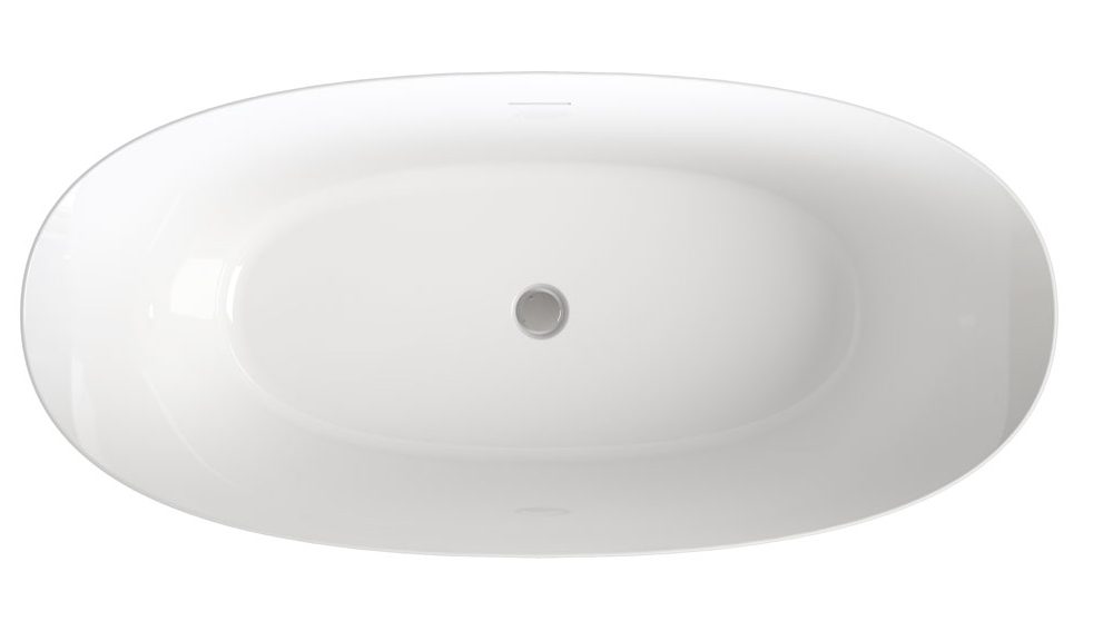 a white oval shaped bathtub